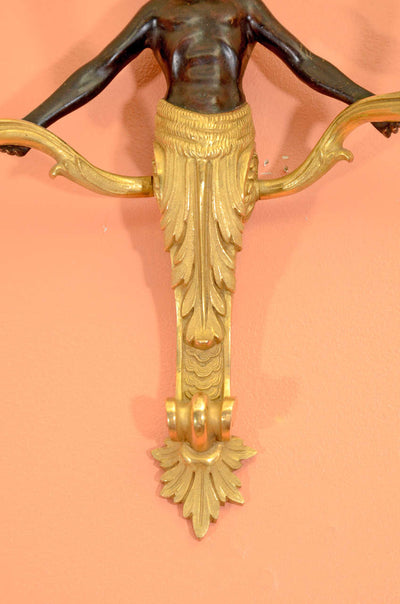 Pair Louis XV Bronze Nubian Two Light Sconces