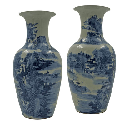 Pair of Chinese Blue and White Lake Vases