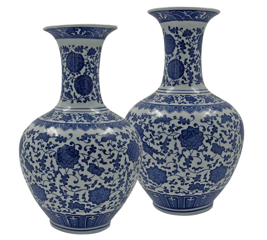 Pair of Chinese Blue and White Chrysanthemum Vase