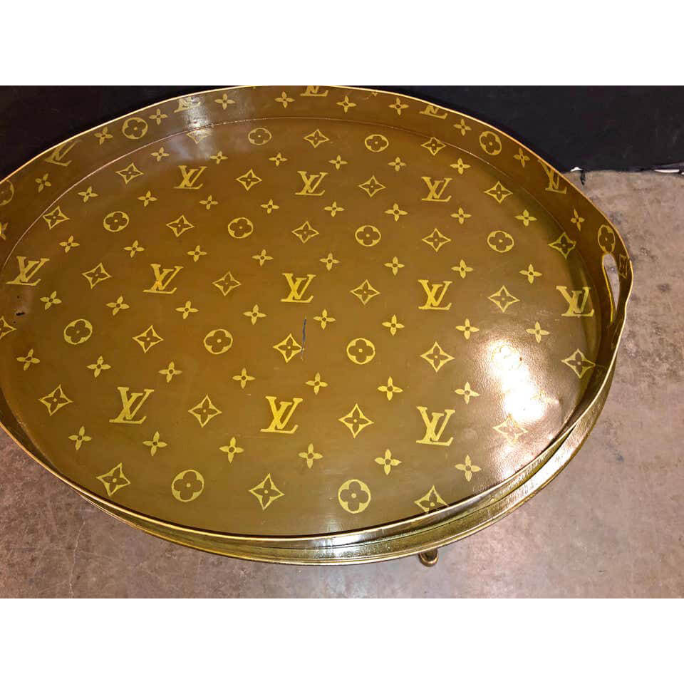 Custom LV table with etched damier glass top ✨ @louisvuitton