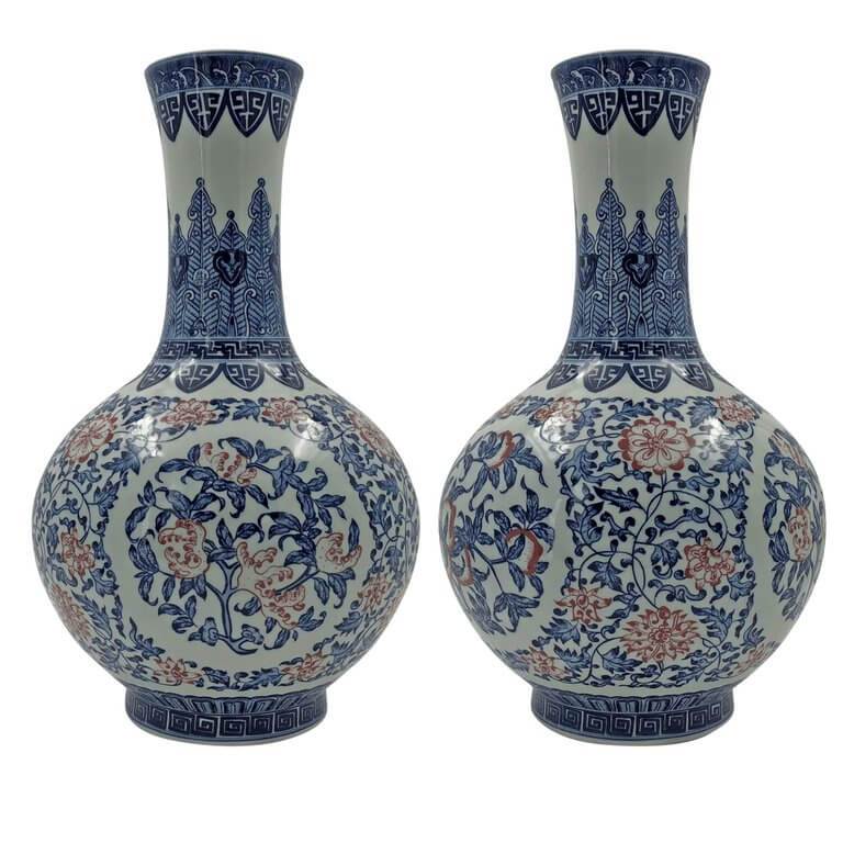 Chinese Iron Red, Blue and White Bottle Vase