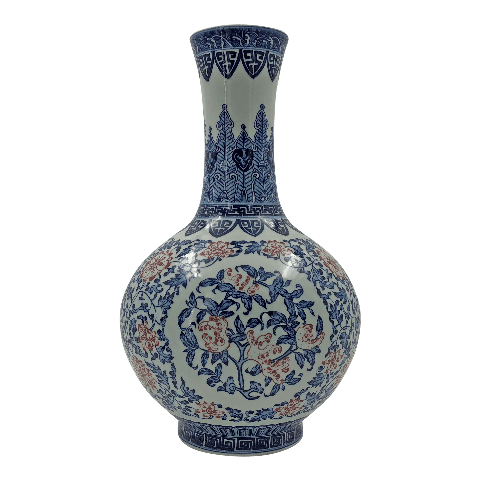 Chinese Iron Red, Blue and White Bottle Vase