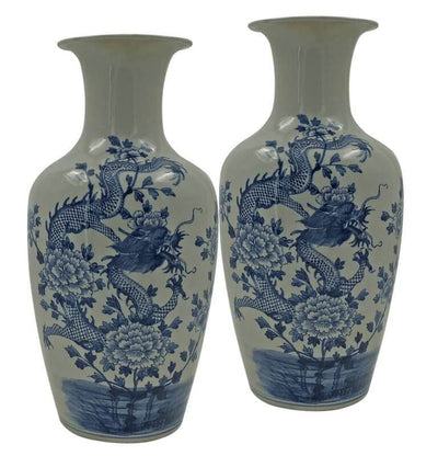 Blue and White Flared Dragon Vases