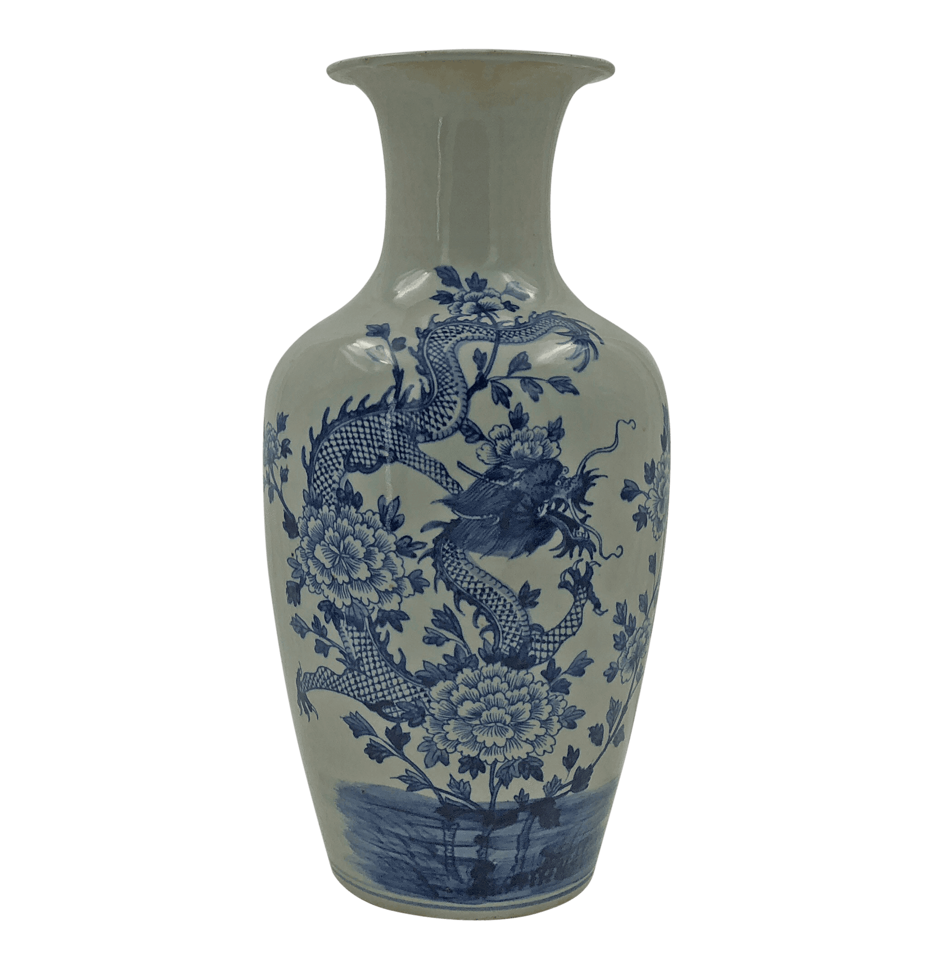 Chinese Blue and White Flared Dragon Vase