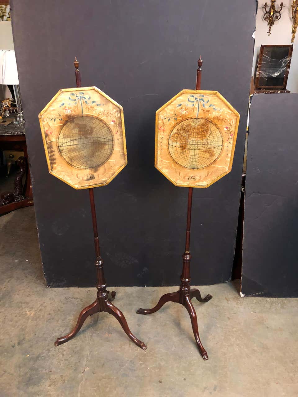 Rare Pair of Queen Anne Pole Screens