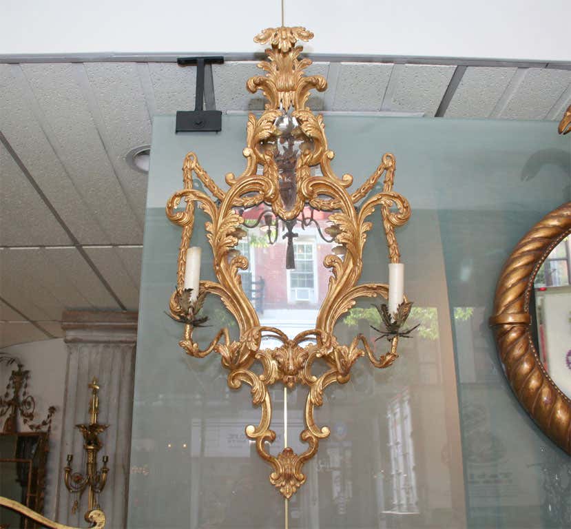 Fine Pair of George III Giltwood Two-Light Sconces