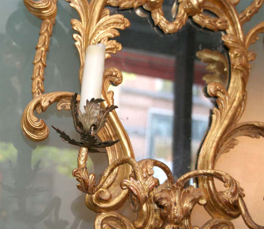 Fine Pair of George III Giltwood Two-Light Sconces