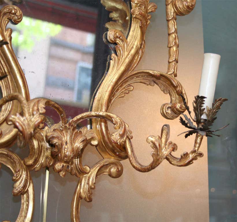 Fine Pair of George III Giltwood Two-Light Sconces