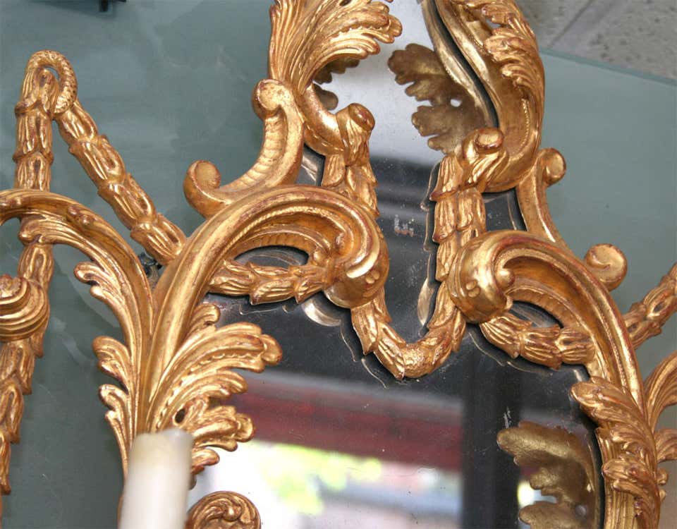 Fine Pair of George III Giltwood Two-Light Sconces