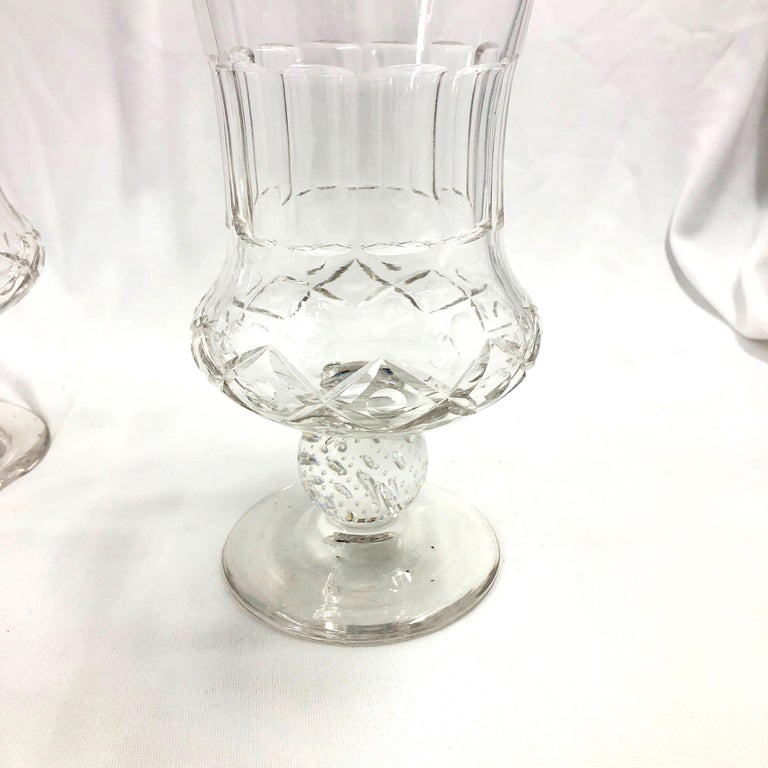 Pair of Irish Georgian Cut Glass Urns