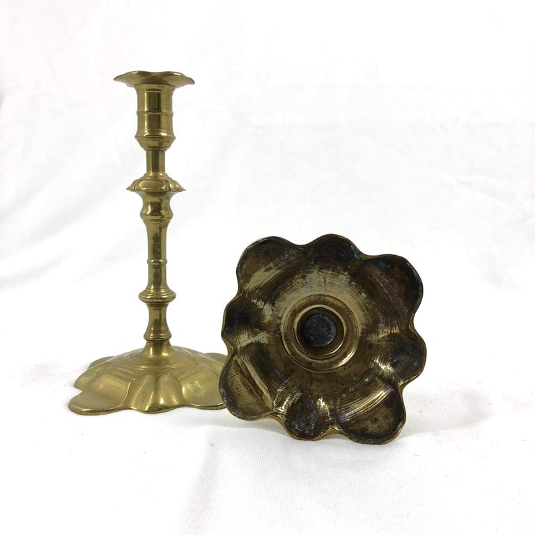 Rare Pair of Queen Anne Brass Candlesticks