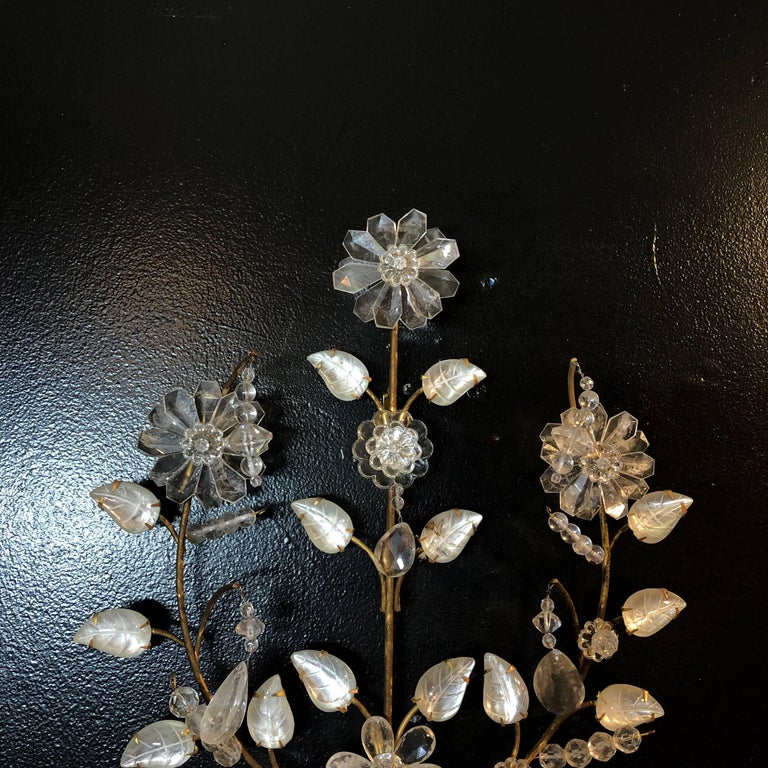 Pair of Rock Crystal Floral Urn Sconces
