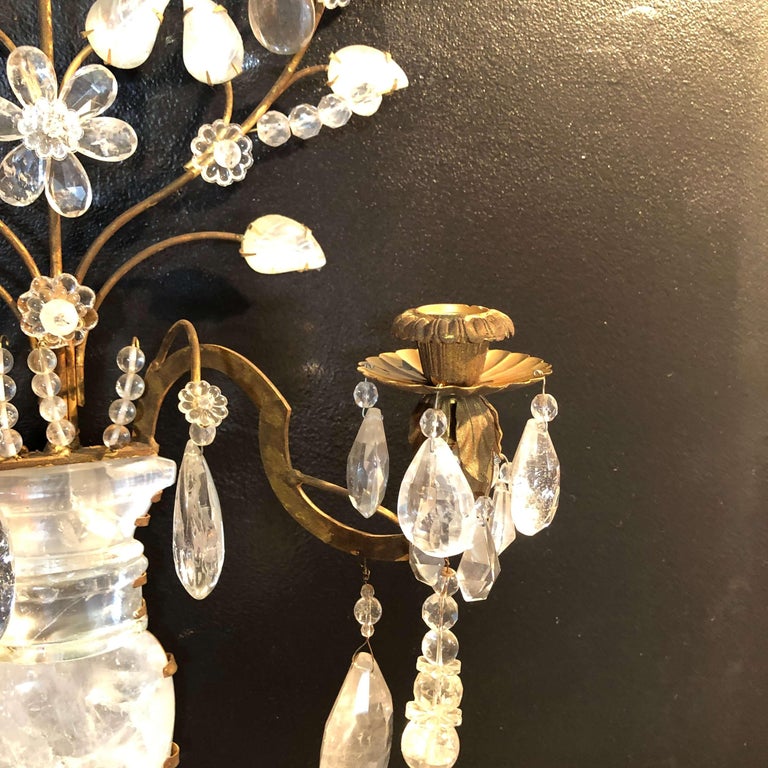 Pair of Rock Crystal Floral Urn Sconces