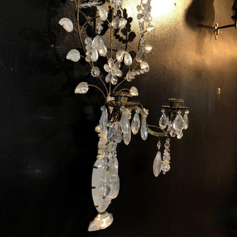 Pair of Rock Crystal Floral Urn Sconces