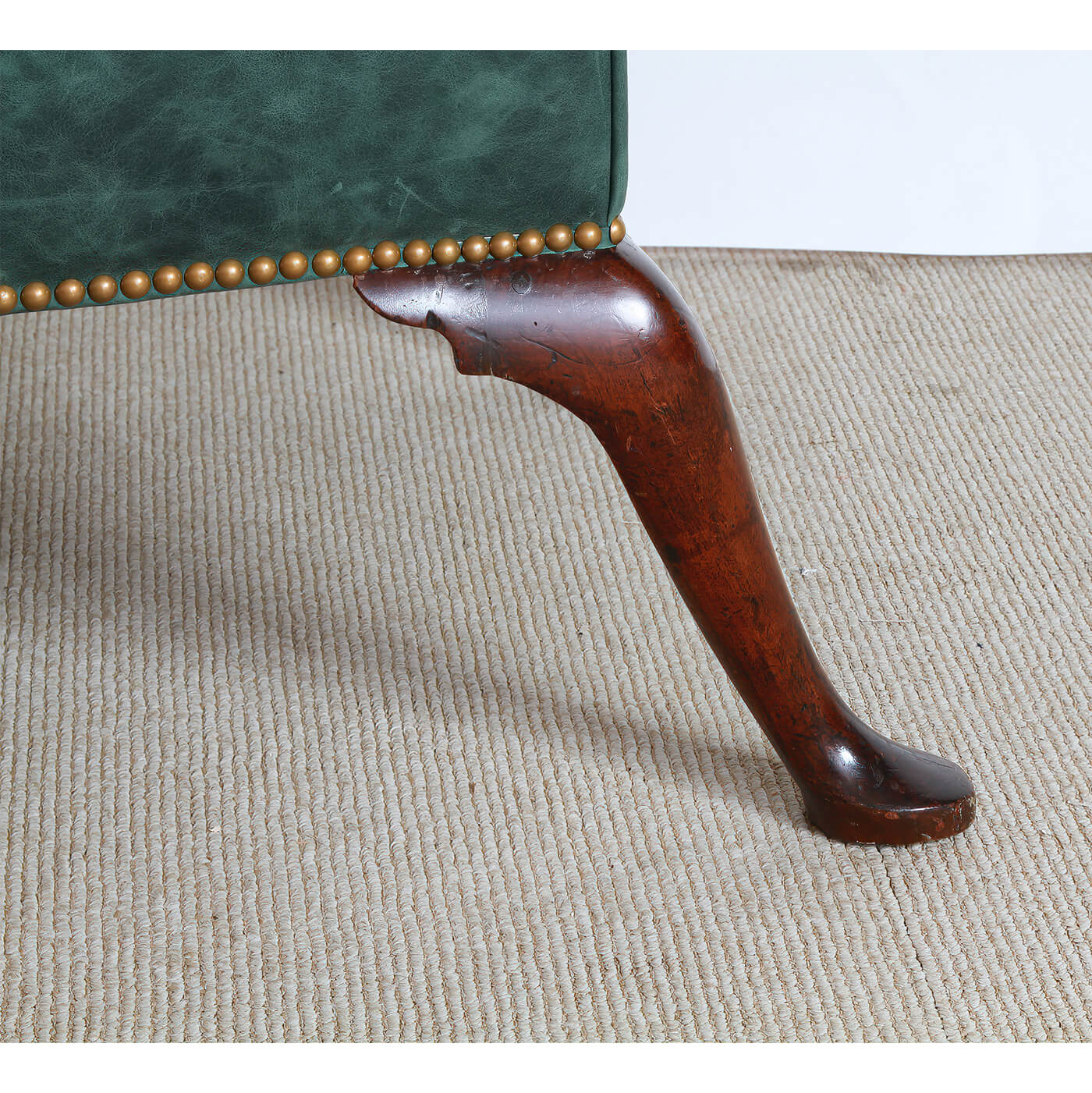 Queen Anne Leather Upholstered Wingchair