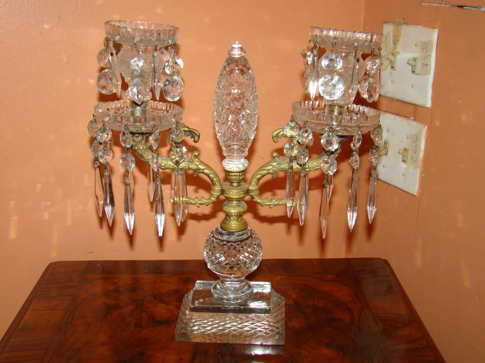 Pair of Georgian Cut Glass Candleabra