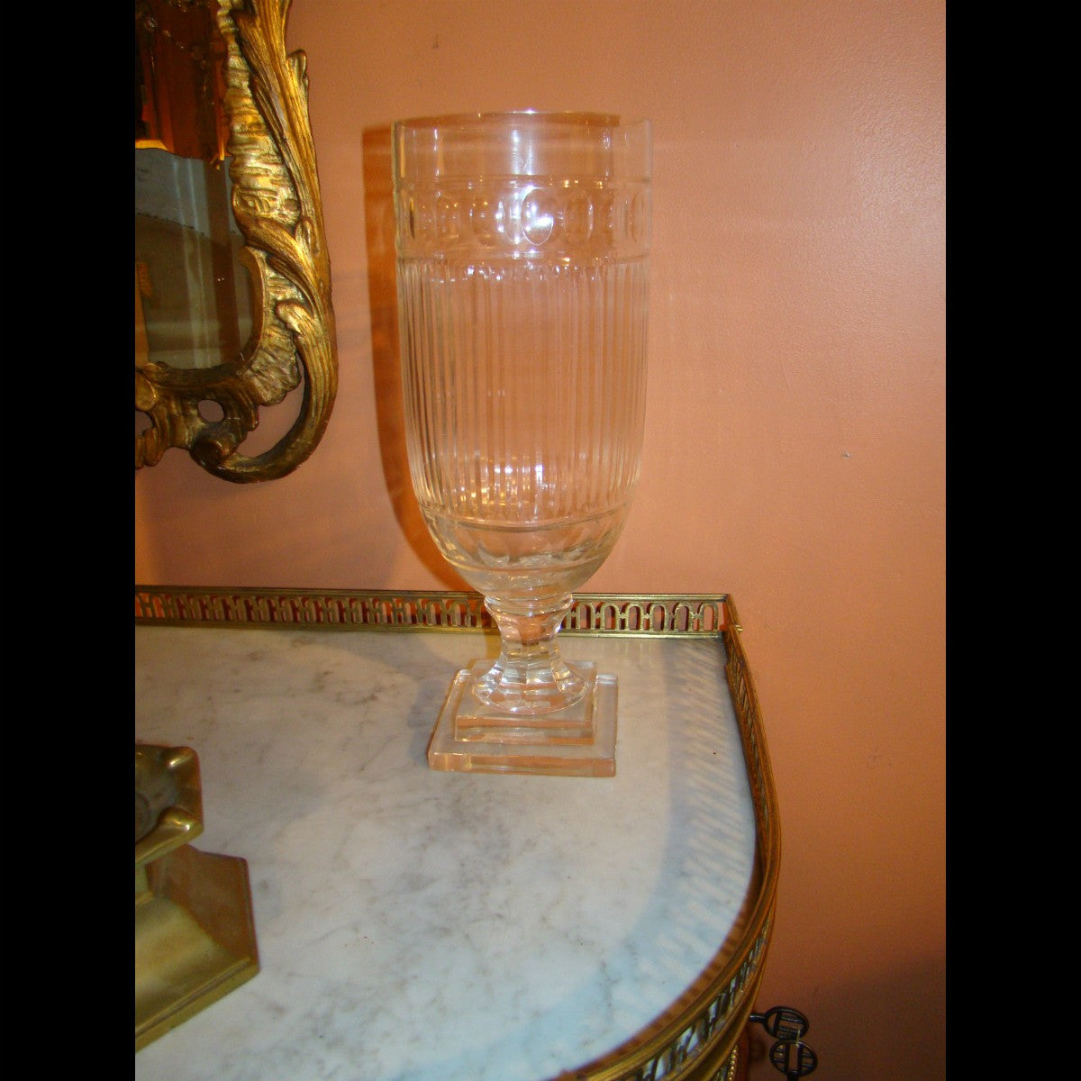 Pair of Cut Glass Hurricane Vases