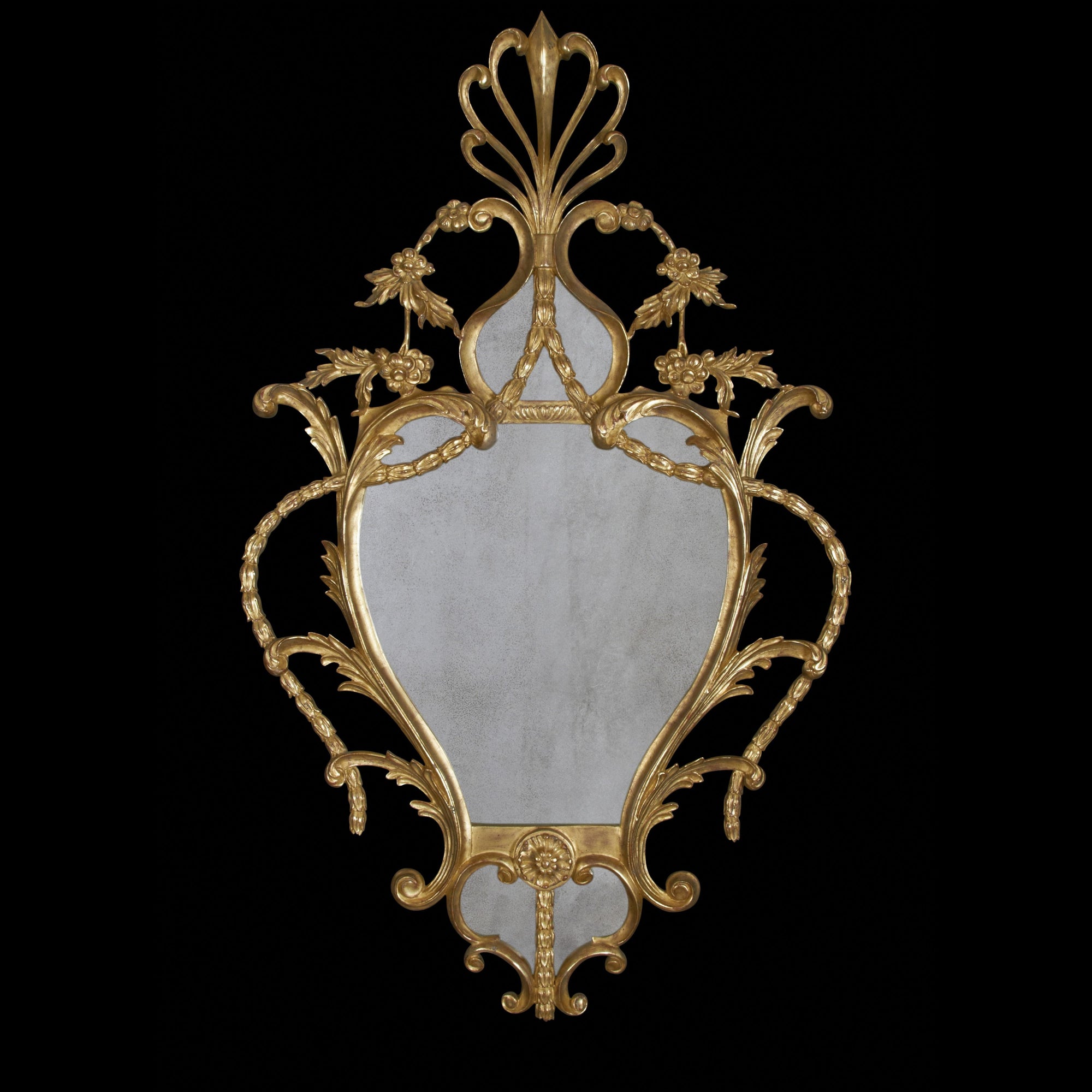 Large 19th Century Gilt Wood Bow Cartouche Mirror for sale at Pamono
