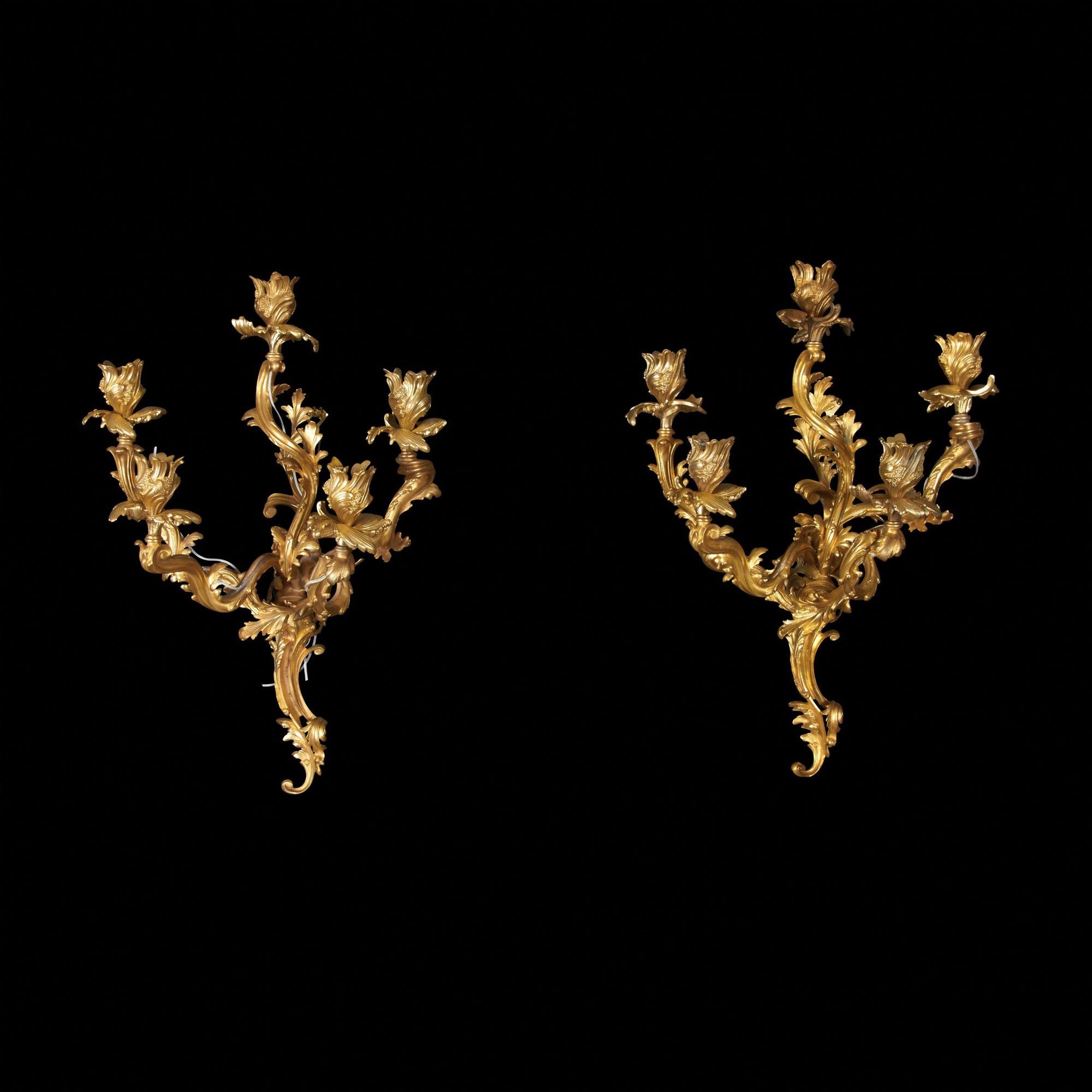 Pair of Louis XV Gilt Bronze Five Arm Sconces