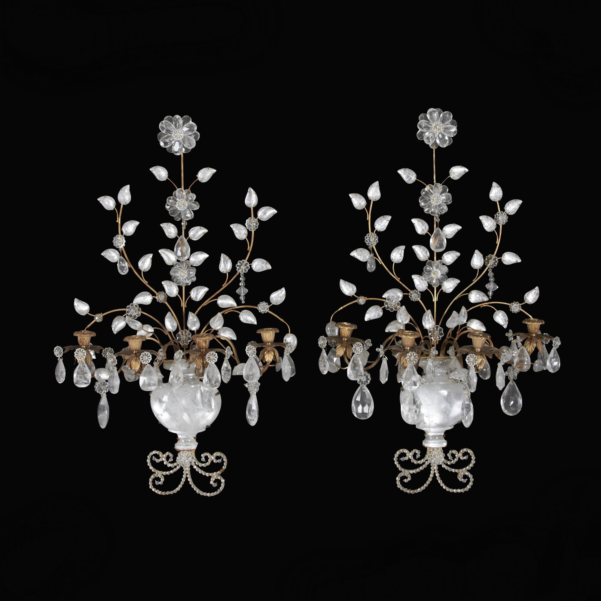 Pair of Rock Crystal Five Arm Bagues Sconces Pair of Rock Crystal Five Arm Bagues Sconces