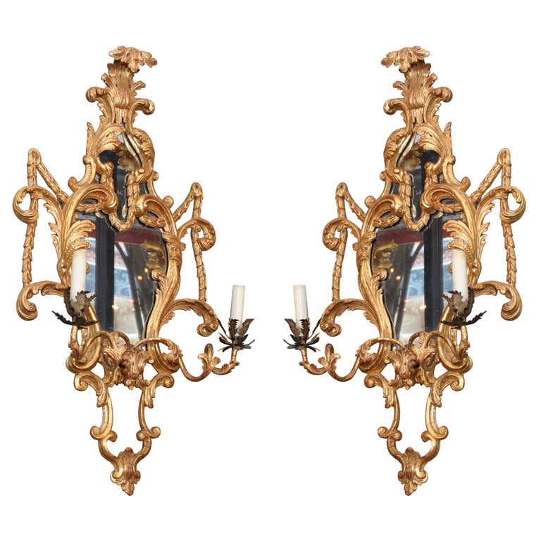 Fine Pair of George III Giltwood Two-Light Sconces