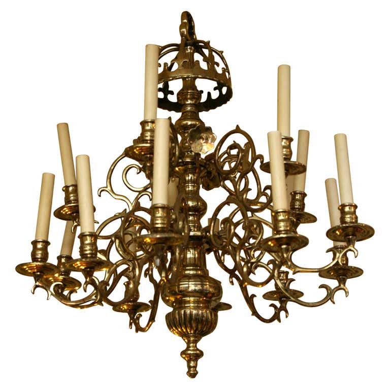 Early Brass Fifteen-Arm Chandelier
